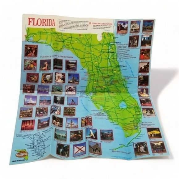 Vintage 80s Florida Brochure Official Guide Map Attractions TWA Association - Picture 3 of 4